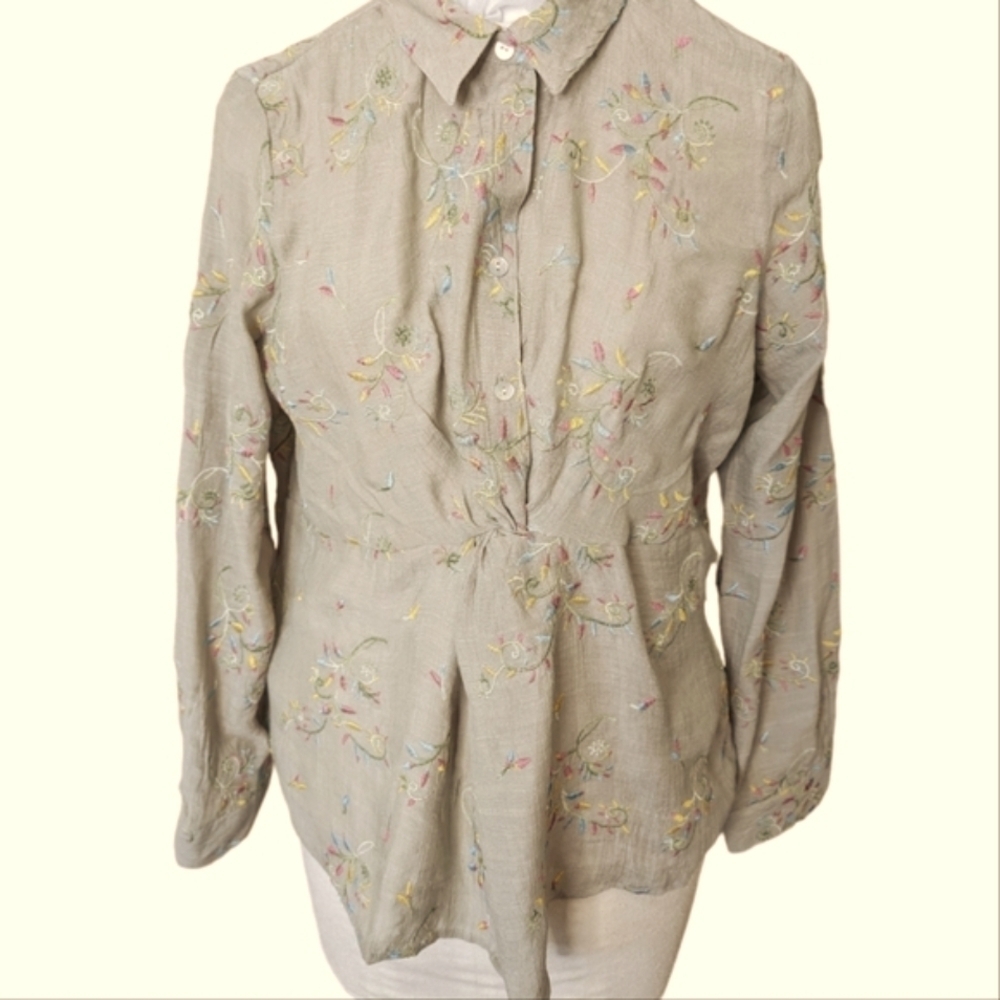 NEW . Anthropologie Fig and Flower Olive Green Embroidered Blouse... Size XL